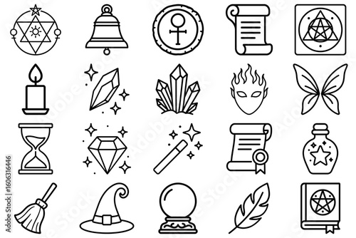 Magical Elements: A meticulously crafted collection of mystical and enchanting icons, each a symbol of the mysterious and arcane.