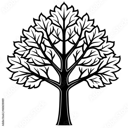 Minimalist Black Tree Silhouette with Leaves