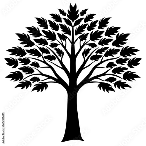 Minimalist Black Tree Silhouette with Leaves