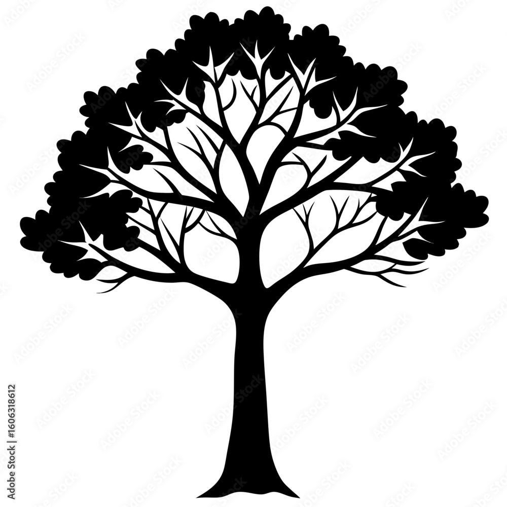 Obraz premium Minimalist Black Tree Silhouette with Leaves