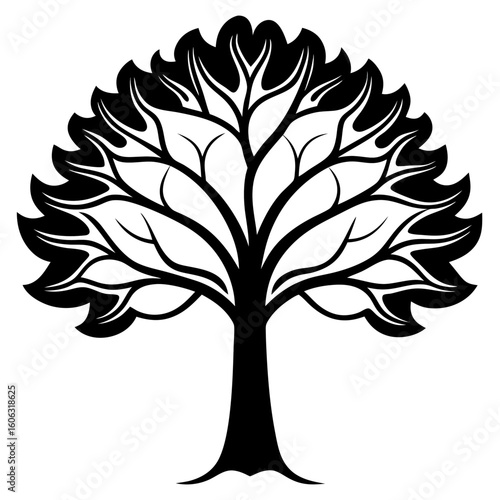 Minimalist Black Tree Silhouette with Leaves