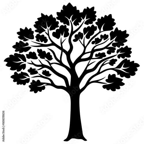 Minimalist Black Tree Silhouette with Leaves