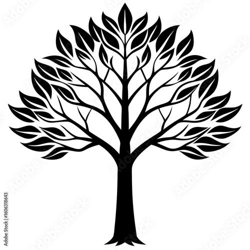 Minimalist Black Tree Silhouette with Leaves