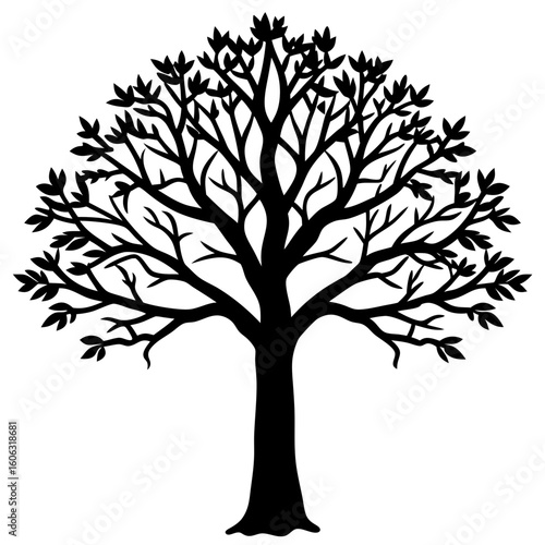 Minimalist Black Tree Silhouette with Leaves