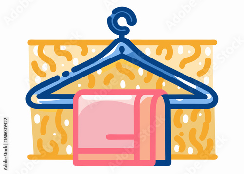 Pink towel hanging on a clothes hanger, simple illustration, for website design