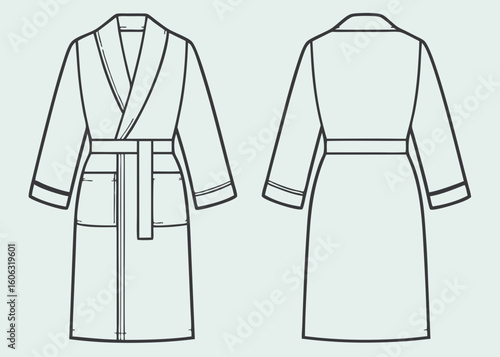 Bathrobe design, line drawing, simple style, for fashion, apparel, and textile industry