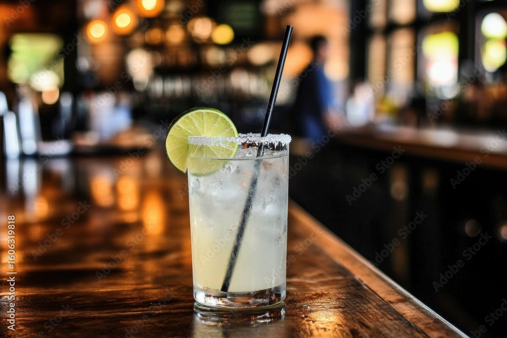 Refreshing and vibrant Margarita cocktail with lime salt rim Refreshing and vibrant Margarita cocktail with lime salt rim