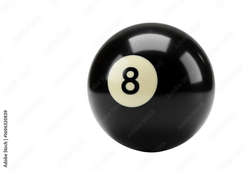 Closeup studio shot of a black eight ball for pool or billiards isolated on a clean transparent background Closeup studio shot of a black eight ball for pool or billiards isolated on a clean transparent background