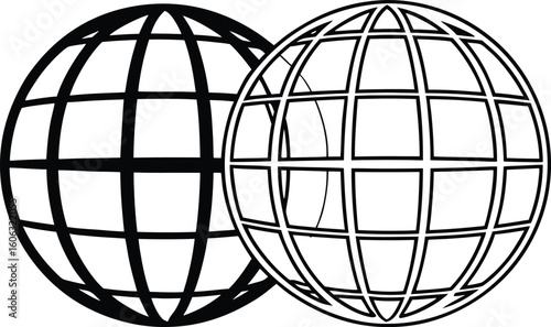 Two black and white globes side by side earth world