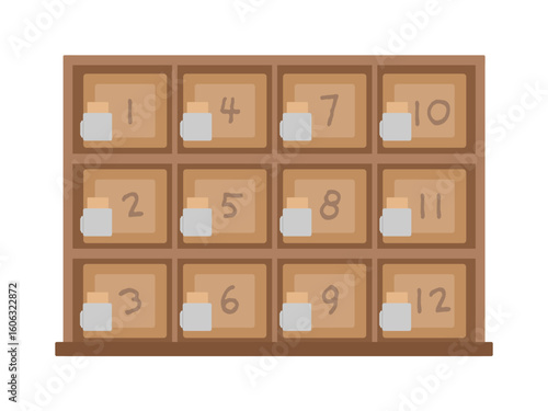 銭湯　温泉　木製　松竹錠　下駄箱　ロッカー　鍵　イラスト