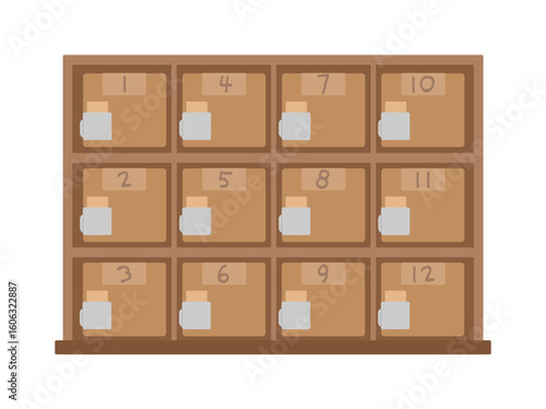 銭湯　温泉　木製　松竹錠　下駄箱　ロッカー　鍵　イラスト