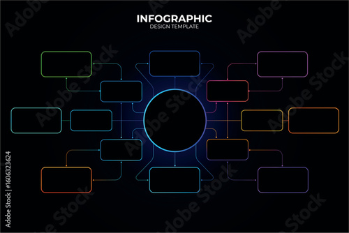 Big Data with clean buttons Scheme. 15 options features of technology project to select. Glowing and neon elements. Technology concept, Infographic vector for business visualization. AI Tech