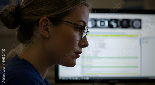Free Download Woman in scrubs working on a computer - GFXLoad