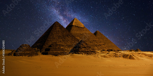 night scene of the castle pyramid in the desert