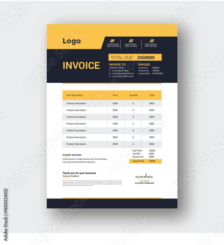 Modern invoice template and bill invoice design