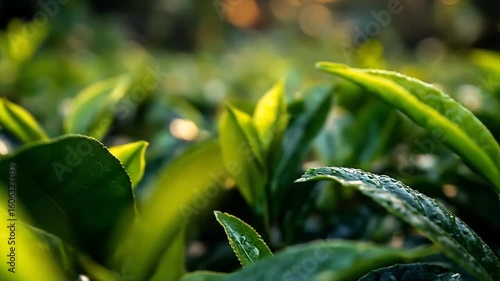 Wallpaper Mural Dewy Tea Leaves at Sunrise. Torontodigital.ca