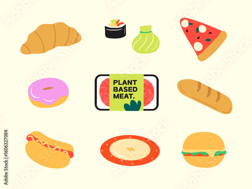 Food Set Vector Illustration. Bakery. Junk food. Fast food. Vegan. 