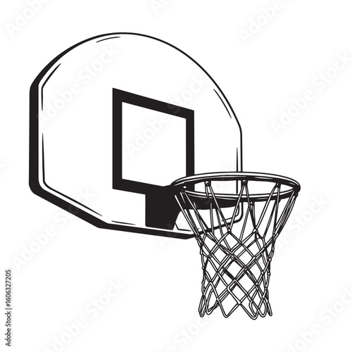 Black and white basketball hoop and net backboard sports
