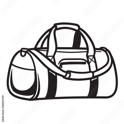 Black and white duffel bag with strap and handles travel bag gym bag