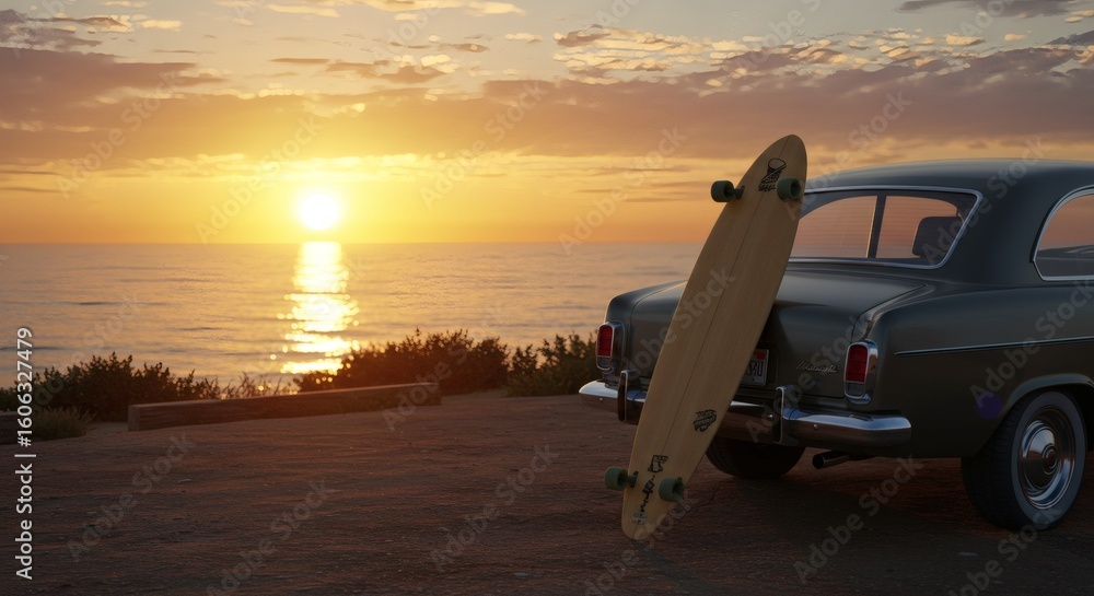 Obraz premium Coastal Sunset Surf Spot Road Trip