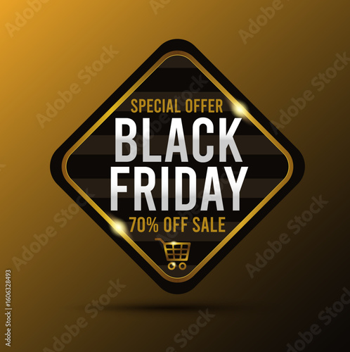 Black Friday Golden Text And Border Label