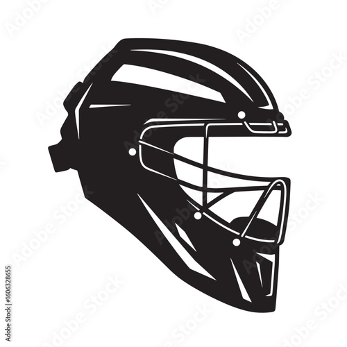 Black catcher helmet with protective cage sports gear protective equipment