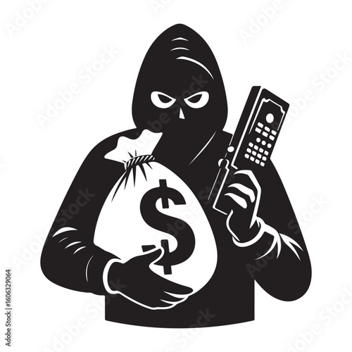 Stealing Money Concept Vector Illustration Bandit with Dollar Sign