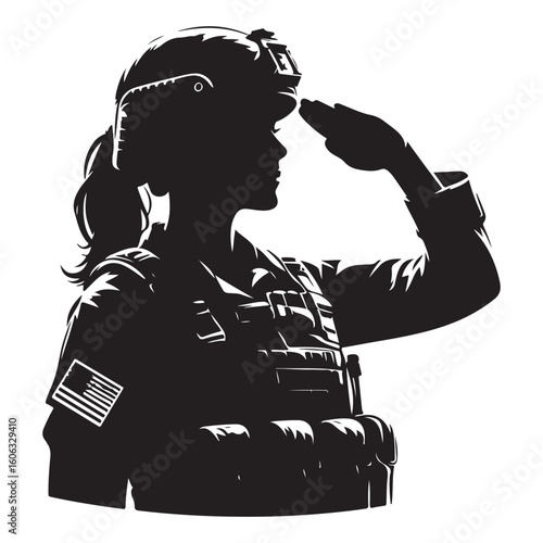 Female Soldier Saluting Silhouette in Military Uniform