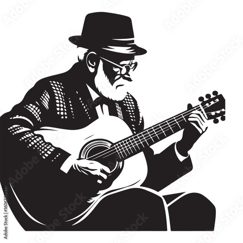 Jazz Musician Playing Guitar Silhouette with Style and Soul