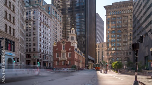 Day Time Lapse of People and Cars traffic in Downtown Boston Architecture and Historic buildings