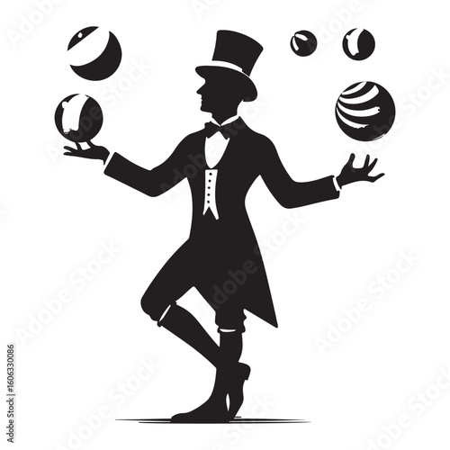 Skilled Juggler Silhouette With Classic Style Ball Tricks