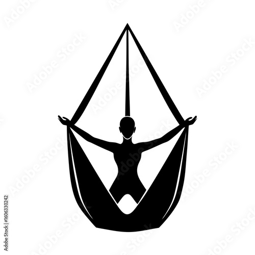 Aerial yoga pose woman silhouette fitness exercise wellness