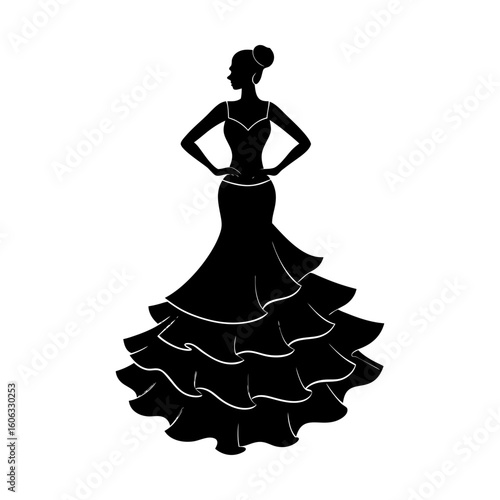 Woman silhouette in elegant gown vector art fashion design