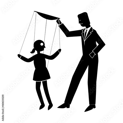 Puppet master control manipulation influence marionette figure silhouette