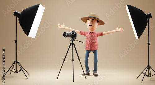 Excited Videographer, Photographer, and Film Maker Behind the Scenes of a Photo Shoot