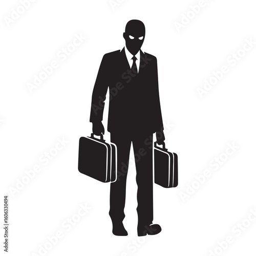 Bank Robber Silhouette Carrying Briefcases Vector Art Illustration