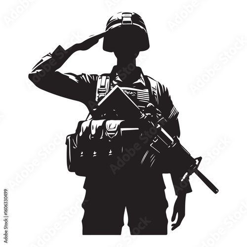 Honoring Service A Patriotic Military Salute Silhouette Vector Image