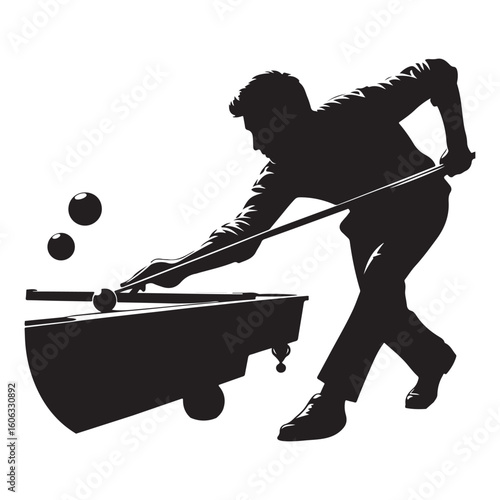 Billiards Player Concentrating on the Game Silhouette Illustration