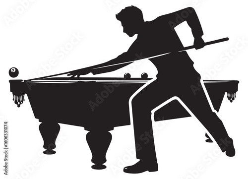Detailed Silhouette of Billiards Player Lining Up Pool Shot