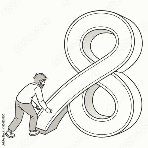 Man pushing infinity loop graphic illustration for endless possibilities concept and creative solutions idea