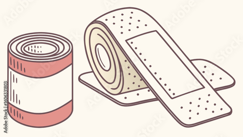First aid kit bandages and adhesive tape roll for wound care and protection from infection supplies