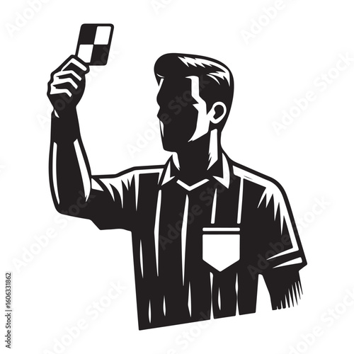 Soccer Referee Holding Card Silhouette Vector Illustration