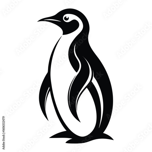 Elegant Silhouette of a Penguin A Striking Wildlife Illustration Showcasing the Antarctic Bird's Distinctive Form and Graceful Posture