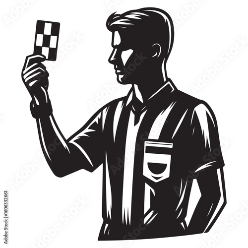 Referee Silhouette Holding Up a Card Vector Graphic Illustration