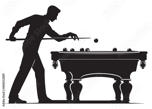 Silhouette Illustration of Billiards Player Aiming: Focus and Precision