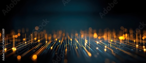 Glowing lines and dots create a futuristic digital landscape, evoking technology, connectivity, and high-speed data transfer