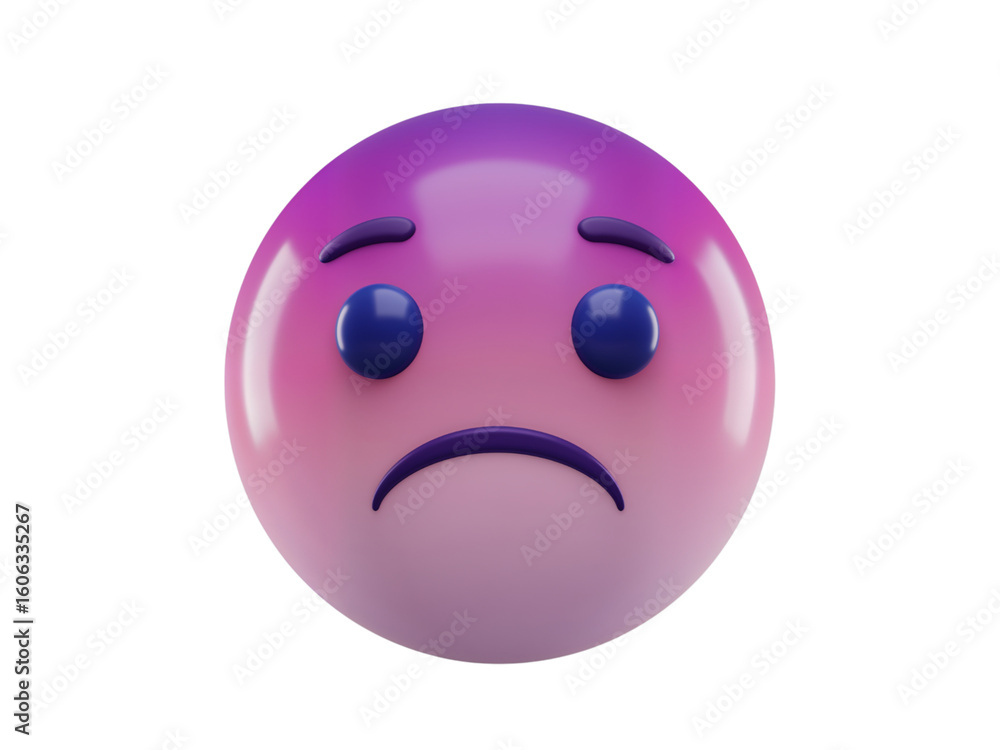 Fototapeta premium A 3d rendered sad face emoji with a gradient of purple and pink colors isolated on transparent background