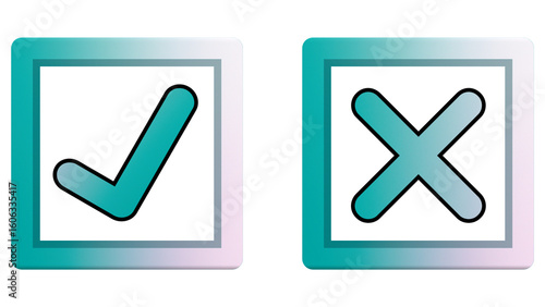 Check Mark And Cross Mark Transparent Background, A Pair of Teal Check and X Icons