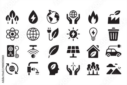 Sustainable Living, Green Energy, and Recycling Symbols Collection