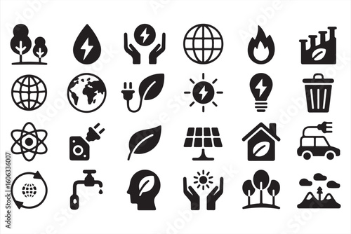 Eco-Friendly and Sustainability Icons for Green Energy and Environment